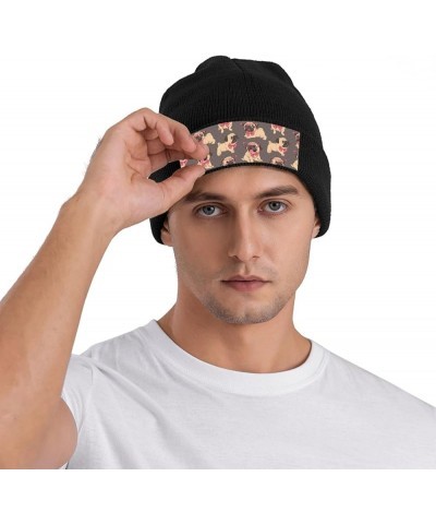 Pug Puppy in Glasses and Bow Tie Print Beanie Hat Funny Cuffed Cap for Men Women Hiking Black $10.26 Skullies & Beanies