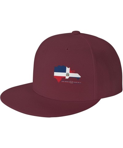 Snapback Baseball Cap The Dominican Republic Classic Dad Trucker Flat Bill Brim Hat Dark Red $11.33 Baseball Caps