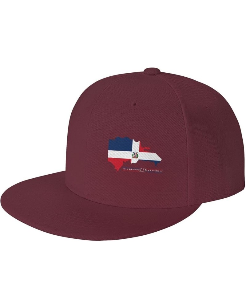 Snapback Baseball Cap The Dominican Republic Classic Dad Trucker Flat Bill Brim Hat Dark Red $11.33 Baseball Caps