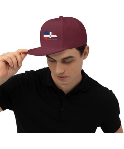 Snapback Baseball Cap The Dominican Republic Classic Dad Trucker Flat Bill Brim Hat Dark Red $11.33 Baseball Caps