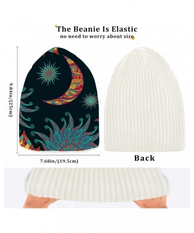 Sun Stars and Moon Beanie for Women Men Winter Hat Reversible Skull Cuffed Knit Cap, White Fluff $10.12 Skullies & Beanies