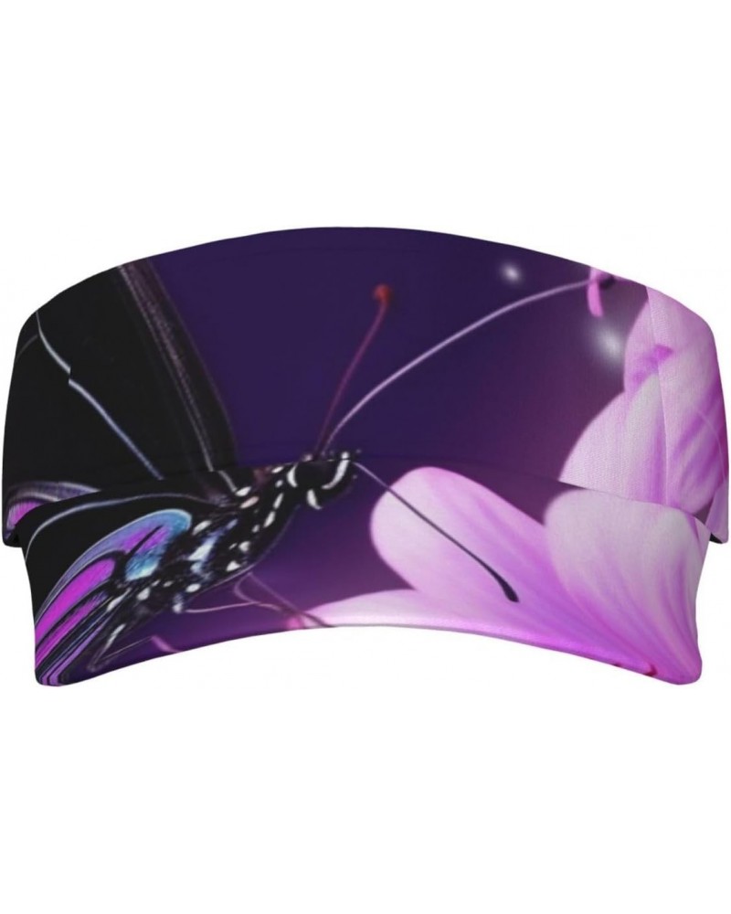 Purple Butterfly and Flower Sports Sun Visor Hat Empty Top Sun Hats Unisex Sun Caps Adjustable Visor Cap for Baseball Golf $1...