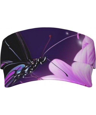 Purple Butterfly and Flower Sports Sun Visor Hat Empty Top Sun Hats Unisex Sun Caps Adjustable Visor Cap for Baseball Golf $1...