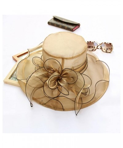 Women's Kentucky Derby Church Dress Hat Wide Brim Leaf Flower Bridal Shower Hat B5 Gold Classic $12.76 Sun Hats