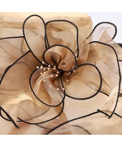 Women's Kentucky Derby Church Dress Hat Wide Brim Leaf Flower Bridal Shower Hat B5 Gold Classic $12.76 Sun Hats