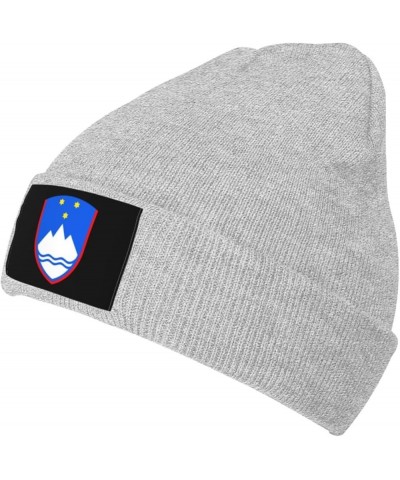 Coat of arms of Slovenia Beanie Hat for Men Women Knit Skull Cap Warm Hats Black Knitted Caps Gray $12.84 Skullies & Beanies