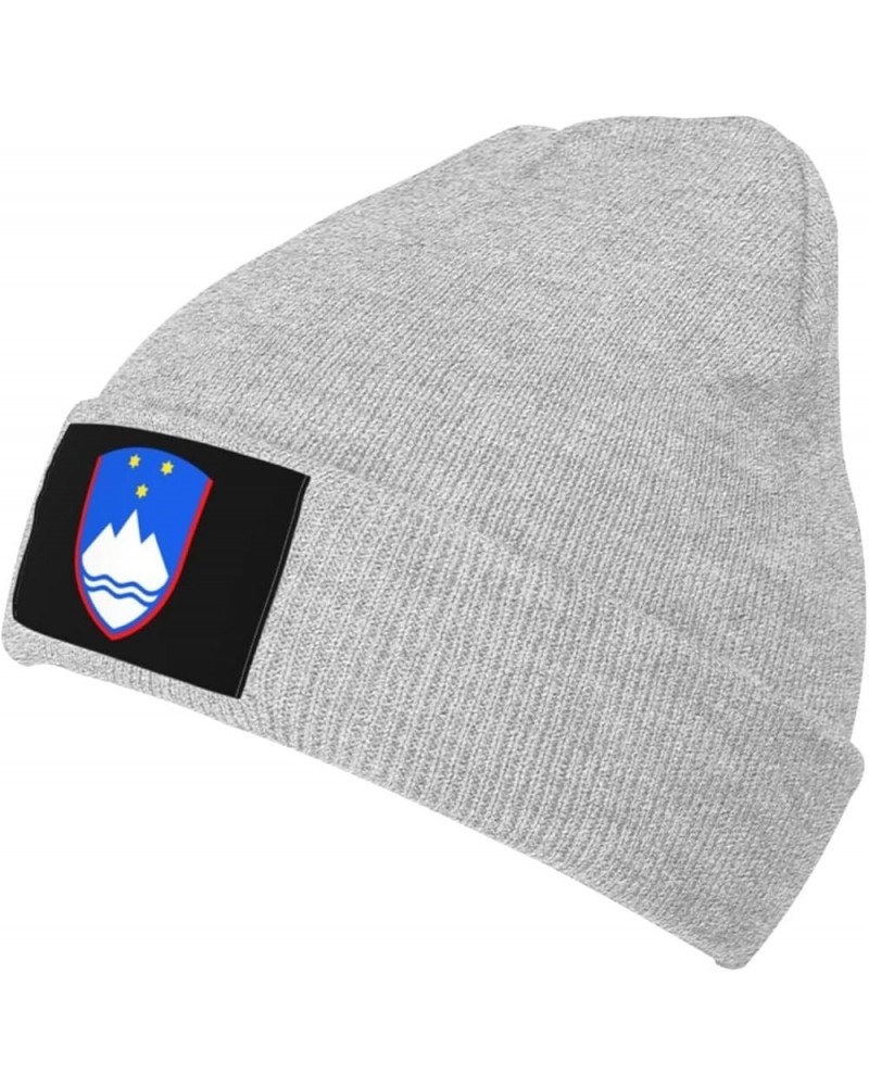 Coat of arms of Slovenia Beanie Hat for Men Women Knit Skull Cap Warm Hats Black Knitted Caps Gray $12.84 Skullies & Beanies