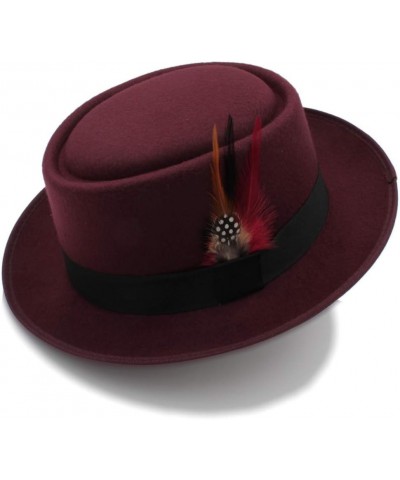 Retro Unisex Wide Brim Round Top Cap Fedora Porkpie Pork Pie Bowler Hat Wine $21.93 Fedoras