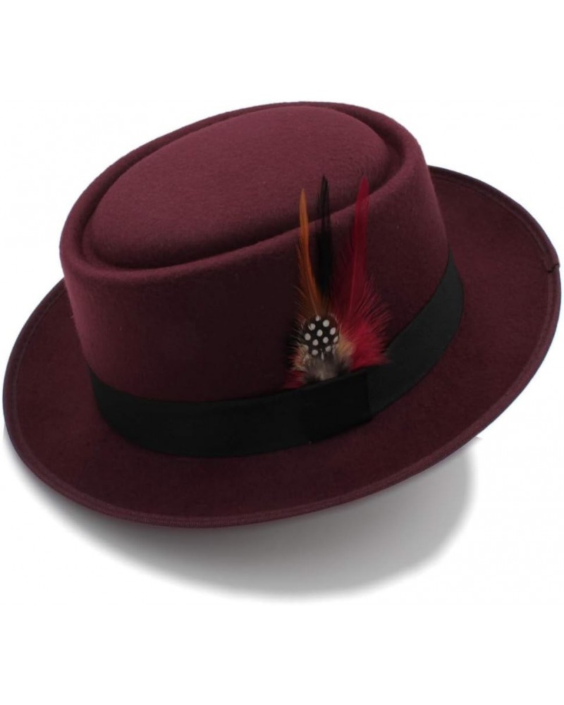 Retro Unisex Wide Brim Round Top Cap Fedora Porkpie Pork Pie Bowler Hat Wine $21.93 Fedoras