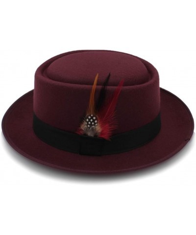 Retro Unisex Wide Brim Round Top Cap Fedora Porkpie Pork Pie Bowler Hat Wine $21.93 Fedoras