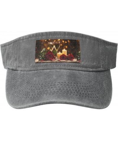 Red Rose and Wine Romantic Lovers Print Stylish Denim Open-Top Sun Hat for Everyday Wear and Sports $14.00 Sun Hats