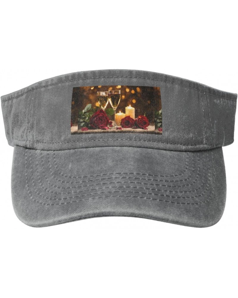 Red Rose and Wine Romantic Lovers Print Stylish Denim Open-Top Sun Hat for Everyday Wear and Sports $14.00 Sun Hats