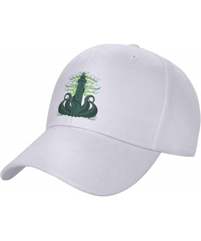 Monster in The Sea with Clouds Covering The Lighthouse Baseball Cap for Men Women Classic Adjustable Golf Dad Hat White $9.23...