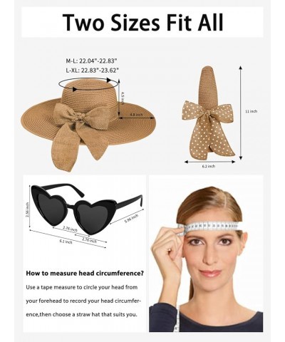 Womens Sun Hat - Wide Brim Floppy Beach Hats for Women Foldable Straw Hat with Heart Shaped Sunglasses UPF 50+ Khaki $12.74 S...