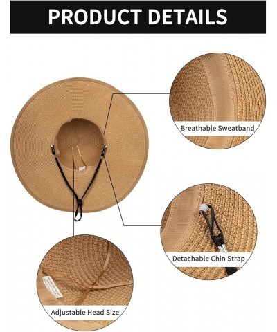 Womens Sun Hat - Wide Brim Floppy Beach Hats for Women Foldable Straw Hat with Heart Shaped Sunglasses UPF 50+ Khaki $12.74 S...