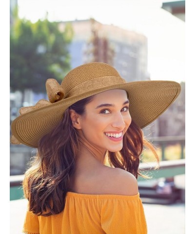 Womens Sun Hat - Wide Brim Floppy Beach Hats for Women Foldable Straw Hat with Heart Shaped Sunglasses UPF 50+ Khaki $12.74 S...