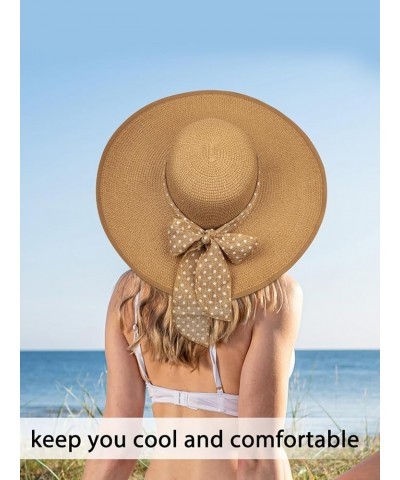 Womens Sun Hat - Wide Brim Floppy Beach Hats for Women Foldable Straw Hat with Heart Shaped Sunglasses UPF 50+ Khaki $12.74 S...