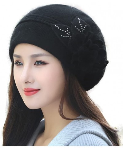 FADVES Winter Hats for Women Beanies Rabbit Fur Knitted Hat with Rhinestones A Black $12.58 Skullies & Beanies