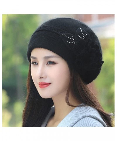 FADVES Winter Hats for Women Beanies Rabbit Fur Knitted Hat with Rhinestones A Black $12.58 Skullies & Beanies