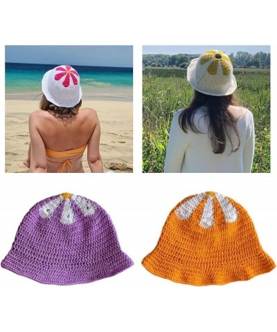 Elegant Bucket Hat Colorful Handmade Crochet Hat Flower Decors Vacation Hat Breathable Knitted Bucket Hat for Women Wy $11.52...