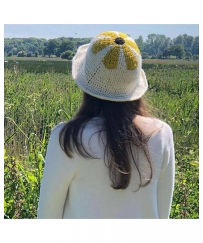 Elegant Bucket Hat Colorful Handmade Crochet Hat Flower Decors Vacation Hat Breathable Knitted Bucket Hat for Women Wy $11.52...