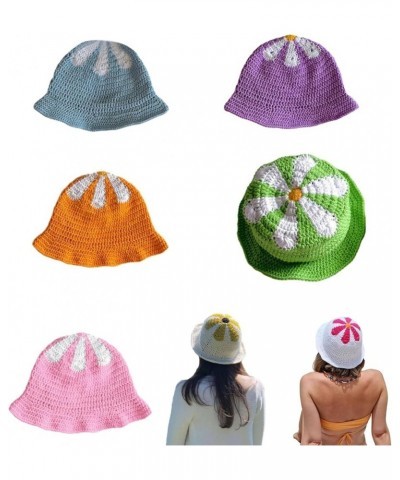 Elegant Bucket Hat Colorful Handmade Crochet Hat Flower Decors Vacation Hat Breathable Knitted Bucket Hat for Women Wy $11.52...