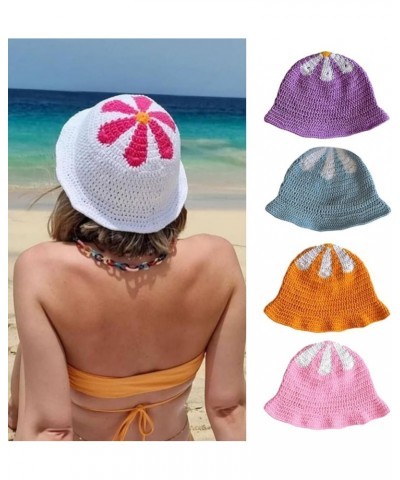 Elegant Bucket Hat Colorful Handmade Crochet Hat Flower Decors Vacation Hat Breathable Knitted Bucket Hat for Women Wy $11.52...