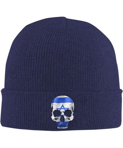 Israeli National Flag Skull Knit Hats Winter Warm Chunky Beanie Hat for Men Women Navy Blue $12.79 Skullies & Beanies