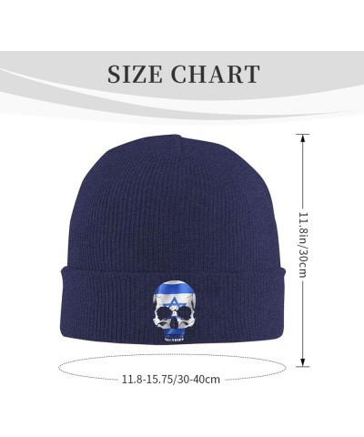 Israeli National Flag Skull Knit Hats Winter Warm Chunky Beanie Hat for Men Women Navy Blue $12.79 Skullies & Beanies