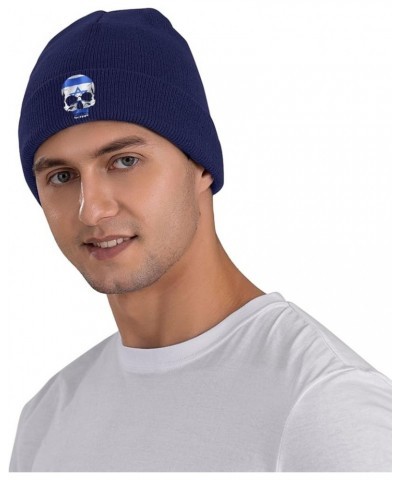 Israeli National Flag Skull Knit Hats Winter Warm Chunky Beanie Hat for Men Women Navy Blue $12.79 Skullies & Beanies