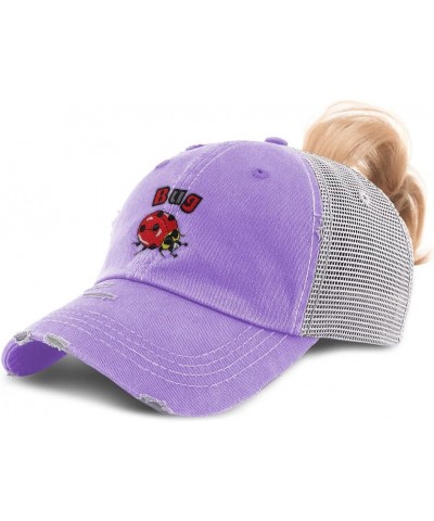 Womens Ponytail Cap Bug Insects Nature Cotton Biology Distressed Trucker Hat Lavender Design Only $15.00 Baseball Caps