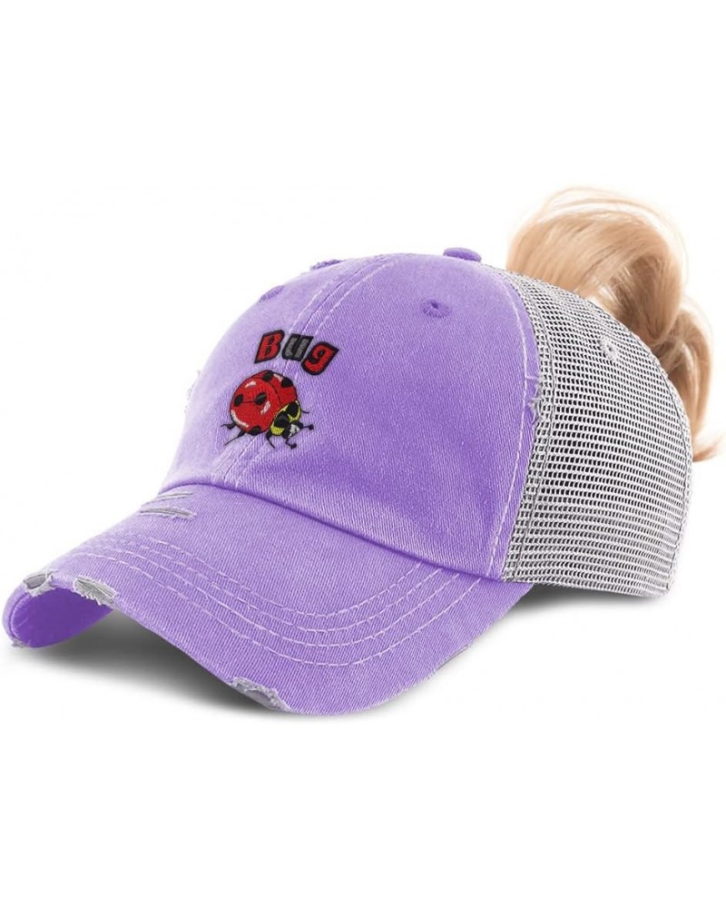 Womens Ponytail Cap Bug Insects Nature Cotton Biology Distressed Trucker Hat Lavender Design Only $15.00 Baseball Caps