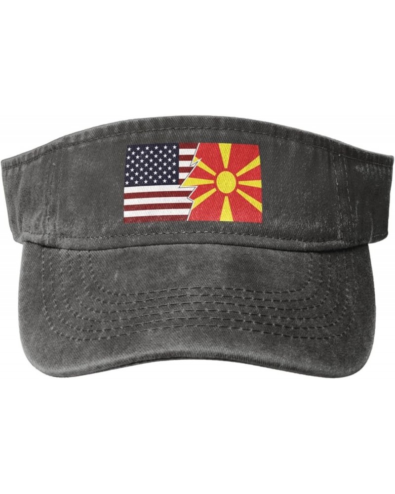 Torn Style American and North Macedonia Flags Sun Visor Hats for Women Men Sun Hat Vintage Golf Hat Adjustable Baseball Cap D...