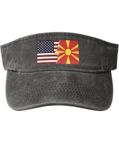 Torn Style American and North Macedonia Flags Sun Visor Hats for Women Men Sun Hat Vintage Golf Hat Adjustable Baseball Cap D...