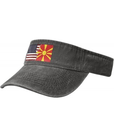 Torn Style American and North Macedonia Flags Sun Visor Hats for Women Men Sun Hat Vintage Golf Hat Adjustable Baseball Cap D...