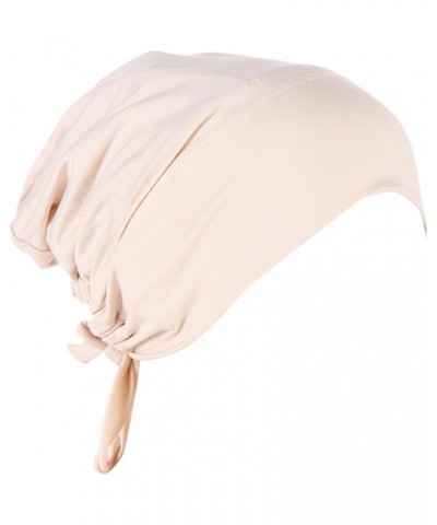 Women Turban Non-Slip Hijab Undercap Tie Back Hijab Cap Stretchy Comfortable Head Covering Scarf Beige $6.60 Skullies & Beanies