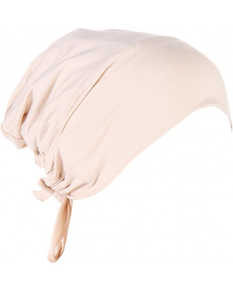 Women Turban Non-Slip Hijab Undercap Tie Back Hijab Cap Stretchy Comfortable Head Covering Scarf Beige $6.60 Skullies & Beanies