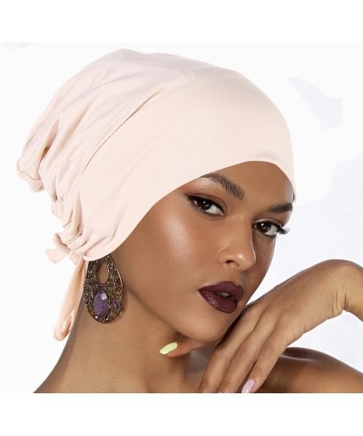 Women Turban Non-Slip Hijab Undercap Tie Back Hijab Cap Stretchy Comfortable Head Covering Scarf Beige $6.60 Skullies & Beanies