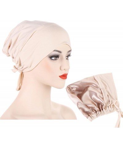 Women Turban Non-Slip Hijab Undercap Tie Back Hijab Cap Stretchy Comfortable Head Covering Scarf Beige $6.60 Skullies & Beanies