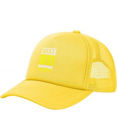 Best 911 Dispatcher Ever Mesh Hat for Men Black Trucker Hats Women Novelty Baseball Cap Yellow $11.20 Baseball Caps