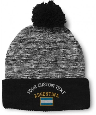 Custom Pom Pom Beanies for Women Argentina Flag Embroidery Skull Cap Winter Hats for Men Acrylic 1 Size Heather Gray Black Pe...