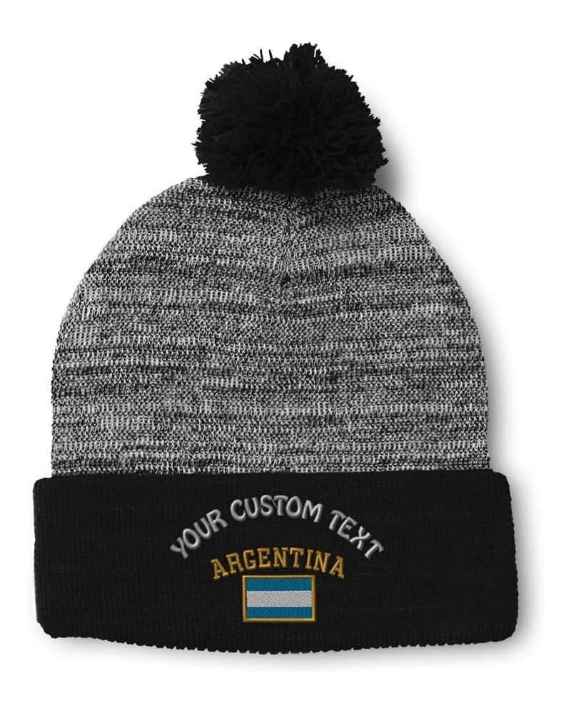 Custom Pom Pom Beanies for Women Argentina Flag Embroidery Skull Cap Winter Hats for Men Acrylic 1 Size Heather Gray Black Pe...