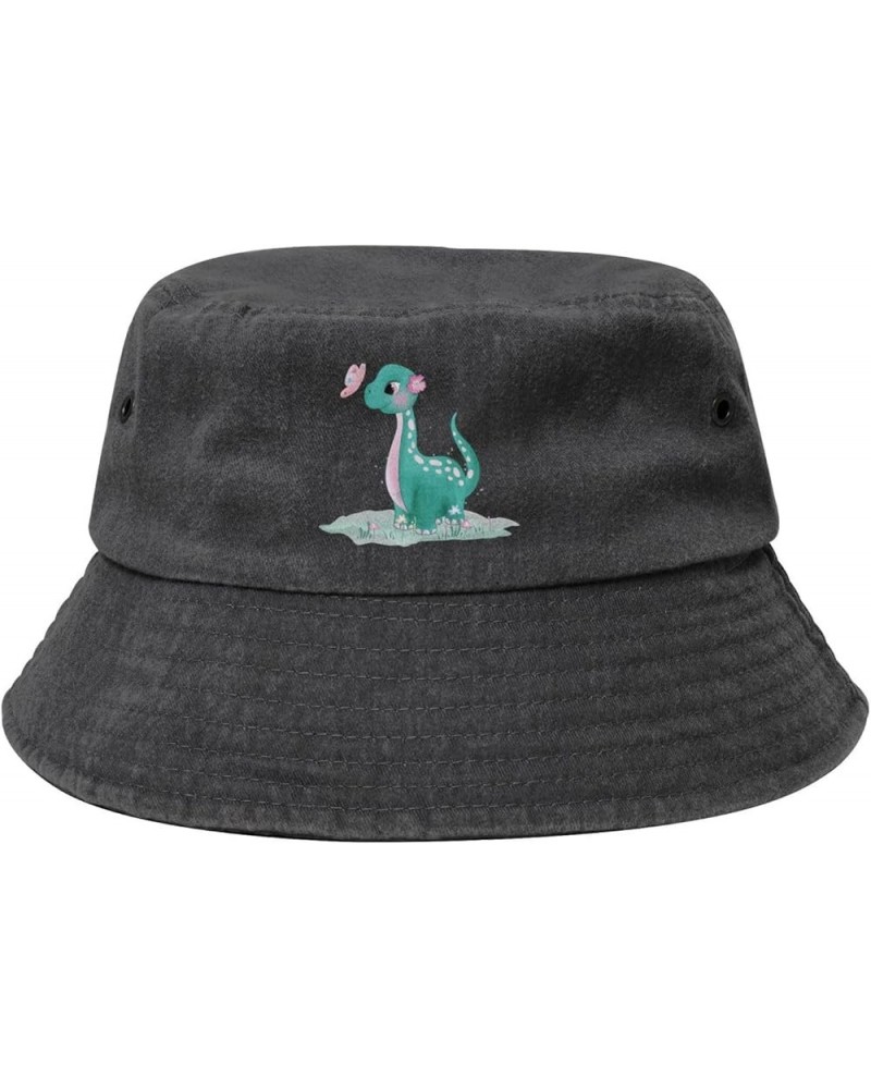 Cute Little Dinosaur with Butterfly Bucket Hat for Men Women Outdoor Washed Cotton Sun Hats Travel Beach Hat Black $13.87 Buc...