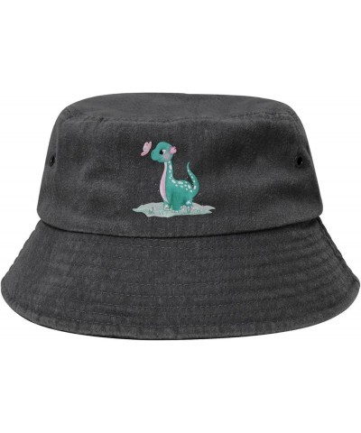 Cute Little Dinosaur with Butterfly Bucket Hat for Men Women Outdoor Washed Cotton Sun Hats Travel Beach Hat Black $13.87 Buc...