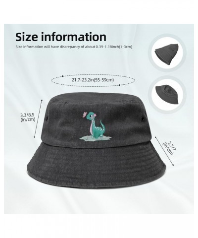 Cute Little Dinosaur with Butterfly Bucket Hat for Men Women Outdoor Washed Cotton Sun Hats Travel Beach Hat Black $13.87 Buc...