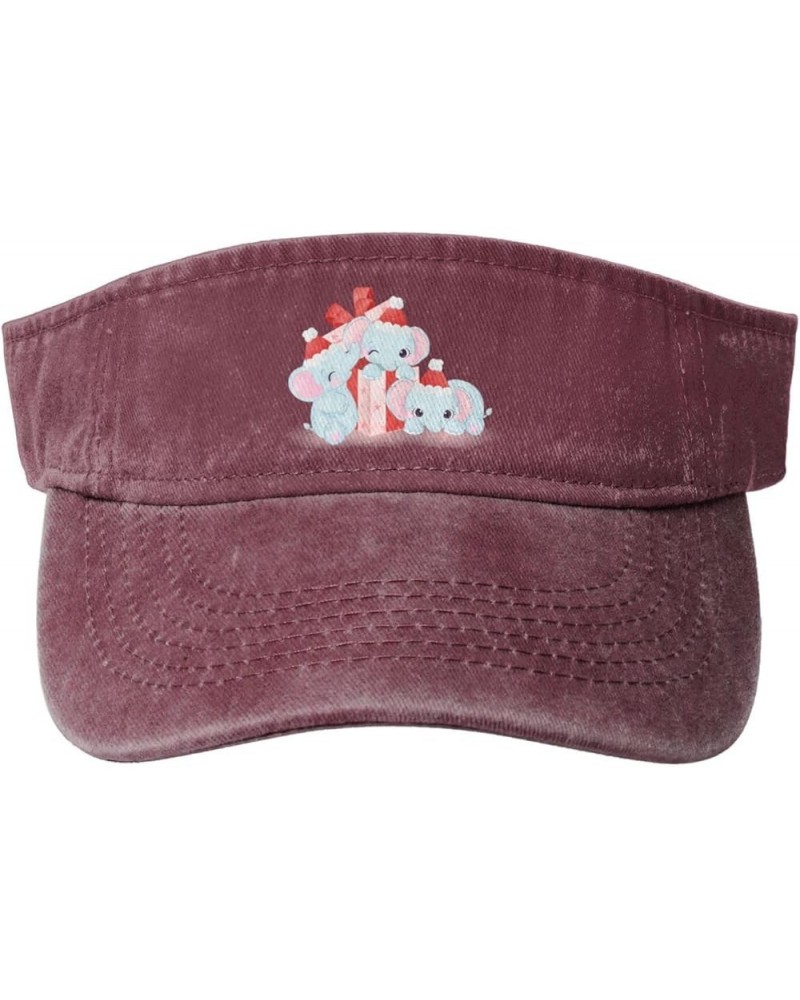 Cute Little Elephant Playing in The Gift Box Sun Hat Sun Visor Hats for Women Men Baseball Cap Golf Hats Red $13.26 Visors