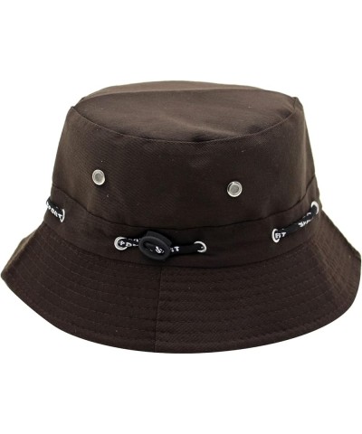 Solid Color Cotton Bucket Hat with Nail Hole Rope Elastic Plain Foldable Beach Sun Hat for City Walk Coffee $6.04 Rain Hats