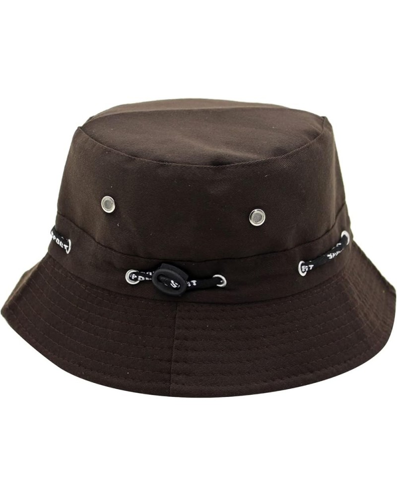 Solid Color Cotton Bucket Hat with Nail Hole Rope Elastic Plain Foldable Beach Sun Hat for City Walk Coffee $6.04 Rain Hats