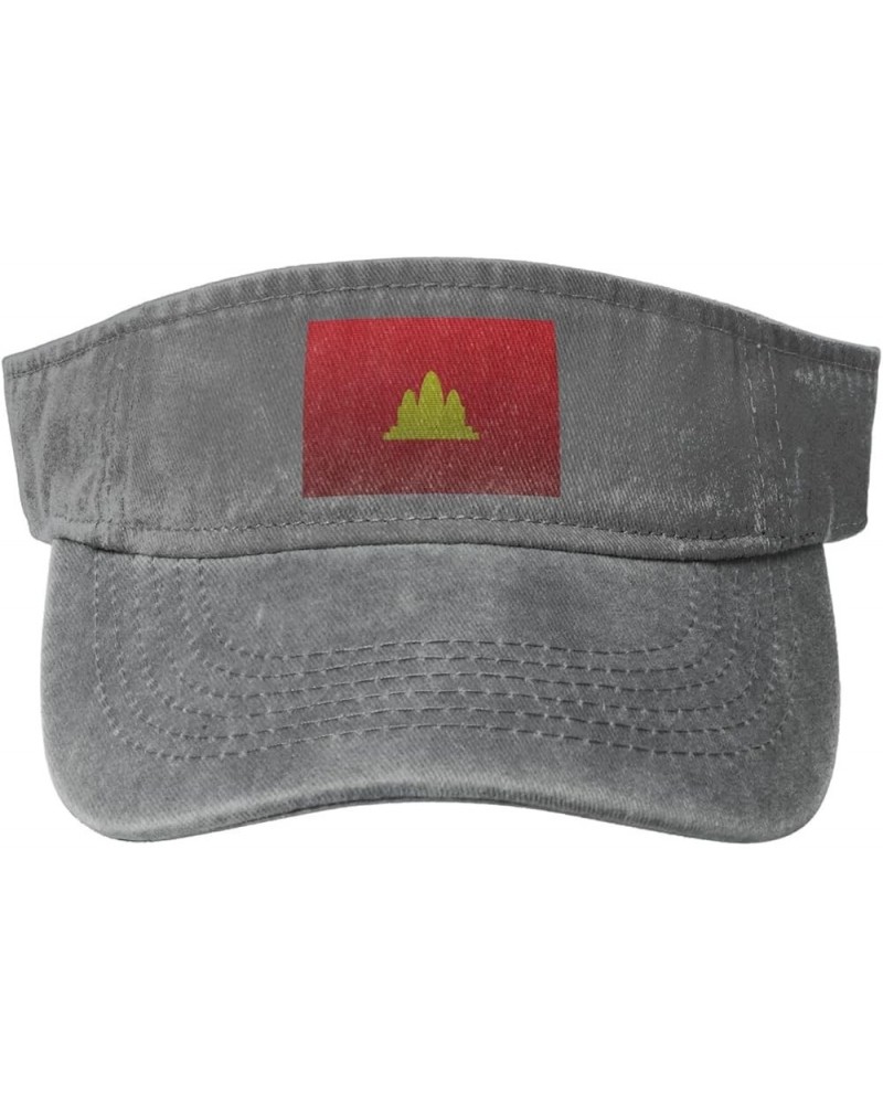 Flag of Democratic Kampuchea Knitting Effect Sun Visor Hats for Women Men Adjustable Cotton Sun Hat Golf Cap Gray $9.55 Visors