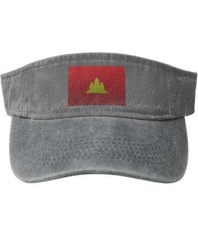 Flag of Democratic Kampuchea Knitting Effect Sun Visor Hats for Women Men Adjustable Cotton Sun Hat Golf Cap Gray $9.55 Visors